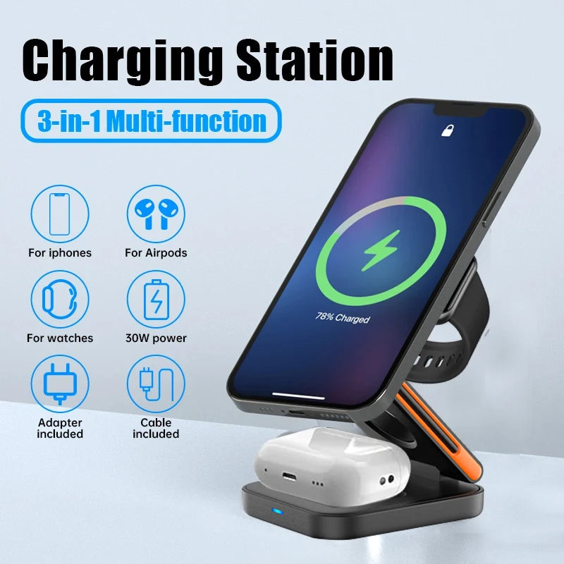 3-in-1 Foldable Magnetic Wireless Charging Station