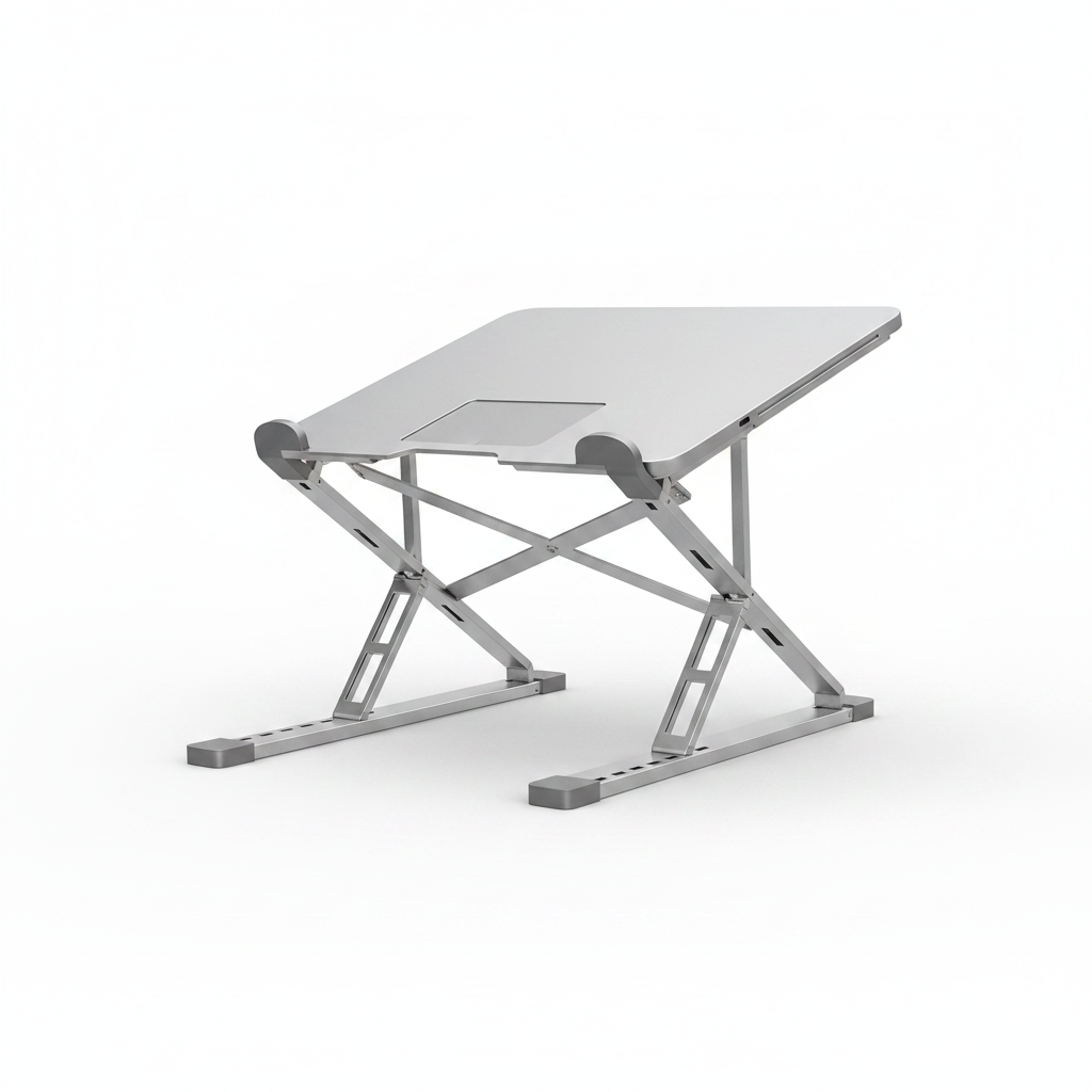 Aluminum laptop stand on white background