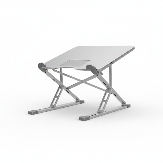 Aluminum laptop stand on white background