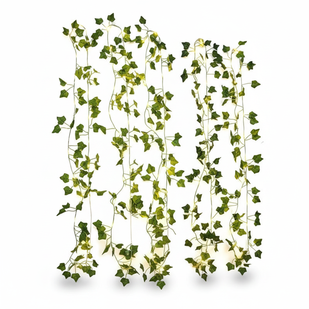 Artificial vine fairy string lights on white background